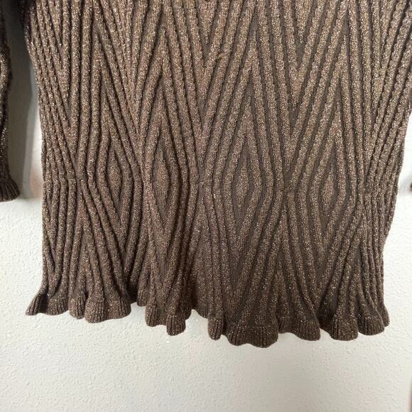 Objects D’Art Petite PL Brown Gold Ribbed Ruffle Top Boatneck Whimsigoth Y2K Gla - Picture 6 of 7